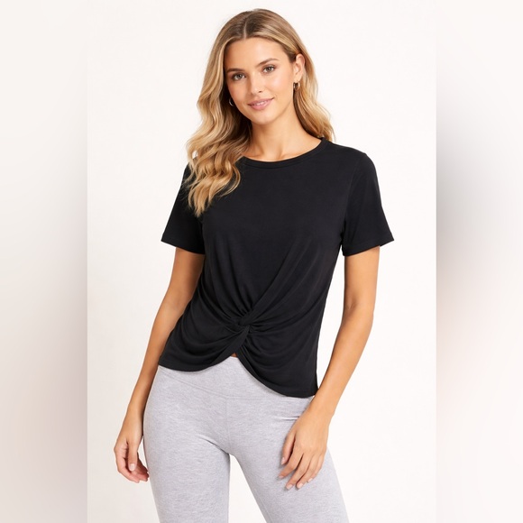 lululemon athletica Tops - Lululemon Black Twist Front Short Sleeve Top Size 6 Athleisure Yoga Casual Tee